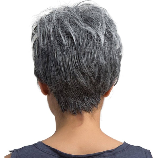 Kvinnor Blandat grått & vitt raka korta peruker Pojkeklippt hår peruk
