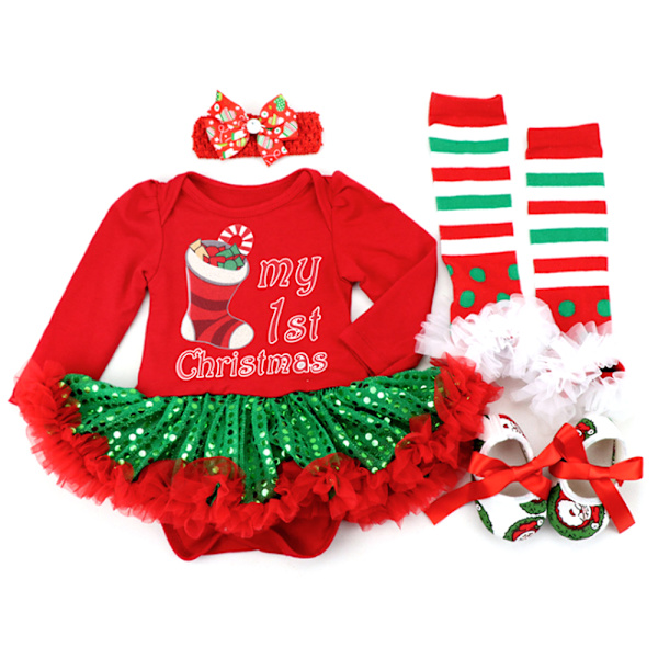 4-pack Baby Jultomte Outfit - Topp, Kjol, Hårband & Strumpor F M