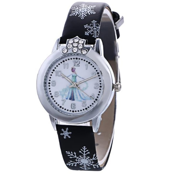 Barn Snow Princess Watch Barrel Leather Casual Armbandsur Black