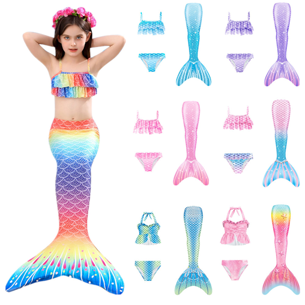 Sjöjungfru Baddräkt Barn Flickor Badkläder Tredelad Sjöjungfrusvans Kläder Barn Bikini Kostym Prinsessa Badkläder #3 120cm