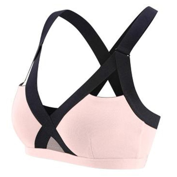 Kvinnor Cross Sports Yoga BH Trådlös Crop Top Gym Löparväst Pink S