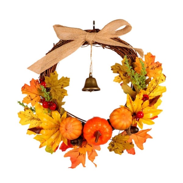 Konstgjord krans med pumpa lönnlöv och Bell hösten dekor