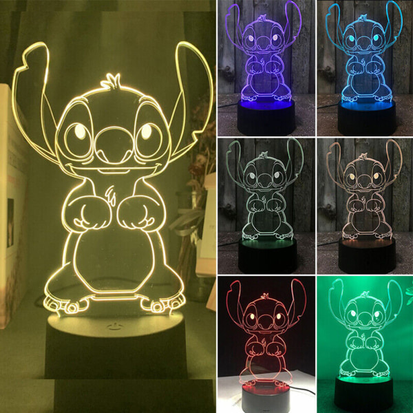 3D Stitch Tecknad Nattlampa Barn LED-bordslampa Touch Decors