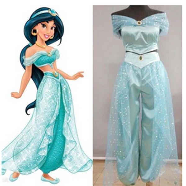 Halloween Aladdin Prinsessan Jasmine Vuxen Cosplay Festdräkt Green 2XL