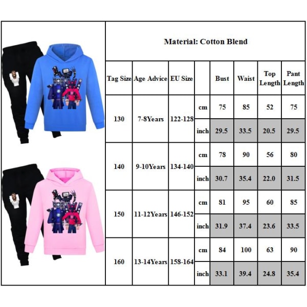 Skibidi Toilet Tv Man Tracksuit Set Barn Hooded Sweatshirt Byxor pink 140cm