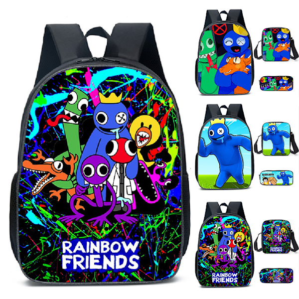 3kpl/setti Lasten Roblox Rainbow Friends 3D-tulostusreppu + Olkalaukku + Penaali Syntymäpäivä Joululahja Pojille Tytöille C