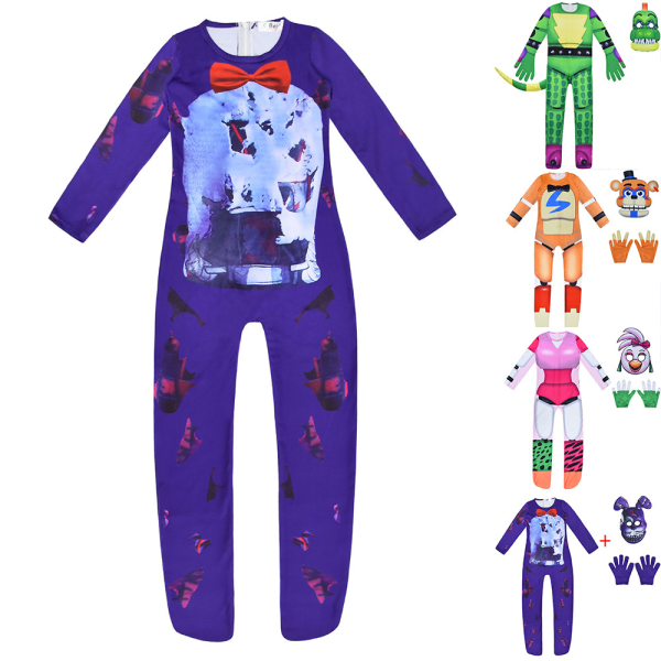 Barn Five Nights at Freddy's FNAF Cosplay Kostym Jumpsuit + Mask Festdräkt C 160cm