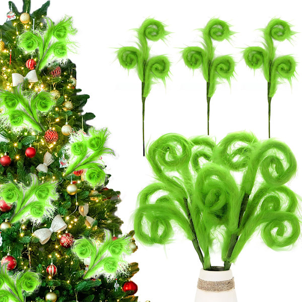 6 st Curly Furry Lime Green Julgransprydnader Julkulor