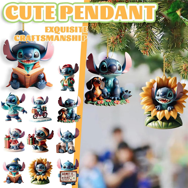 10 st Hängande Akryl 2D Platta Presentdekoration Hängsmycke Lilo och Stitch Juldekorationer, Semester Julpynt 10PCS