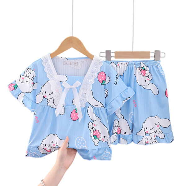 2-pack Sanrio Kuromi Pyjamas för flickor och pojkar, kortärmad tröja och byxor, sovkläder, hemkläder C 7-9Years