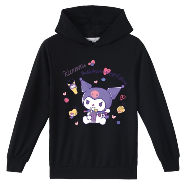 Barn Flickor Söt Kuromi Print Långärmad Hoodie Sweatshirt Pullover Hoody Topp Black 160cm