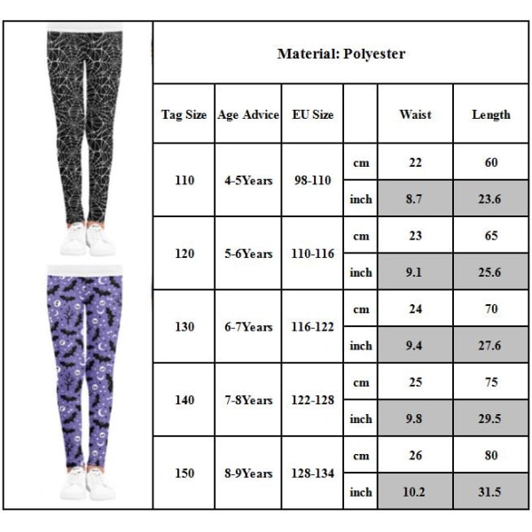 Flickor ankellånga leggings printed blommiga stretchbyxor 4-9Y B 150cm