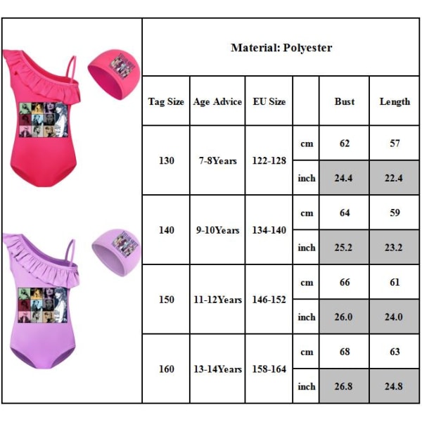 Taylor Print Barn Flickor Monokini Baddräkt Badmössa Kostym Surf Strandkläder Sommar En Delad Pink 130cm