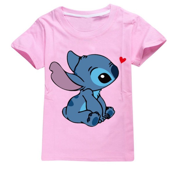 Barnflickor Lilo & Stitch Tryckt Kortärmad Sommar Rundhals T-shirt Casual Pink 140cm