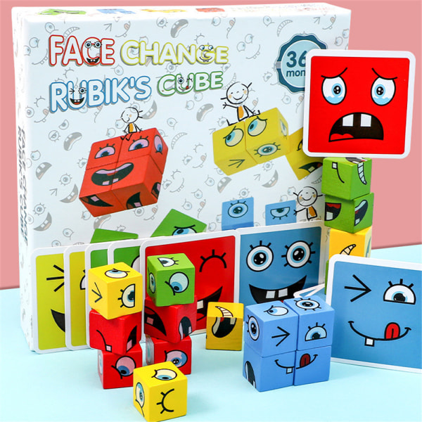 Trä ansikte förändras Magic Cube byggstenar spelleksak