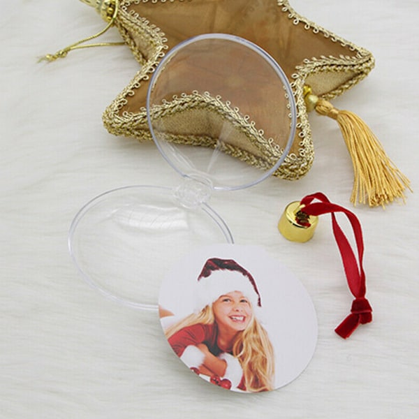 1 st Klar Plast Julgran Hängande Bildram Ornament DIY Round shape