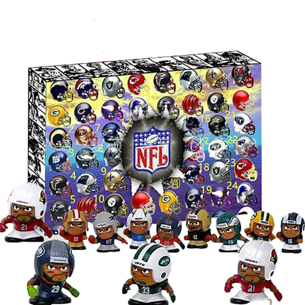 2024 NFL Julkalender med Blind Box, 24 st/set Julnedräkning Adventskalender, Julgåva för barn 3 år och äldre