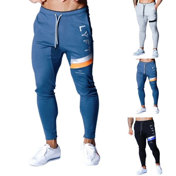 Herr Casual Running Sportbyxor Med Ficka Fotbollsträning Joggings Sweatpants Basketboll Fotboll Byxor Blue 3XL