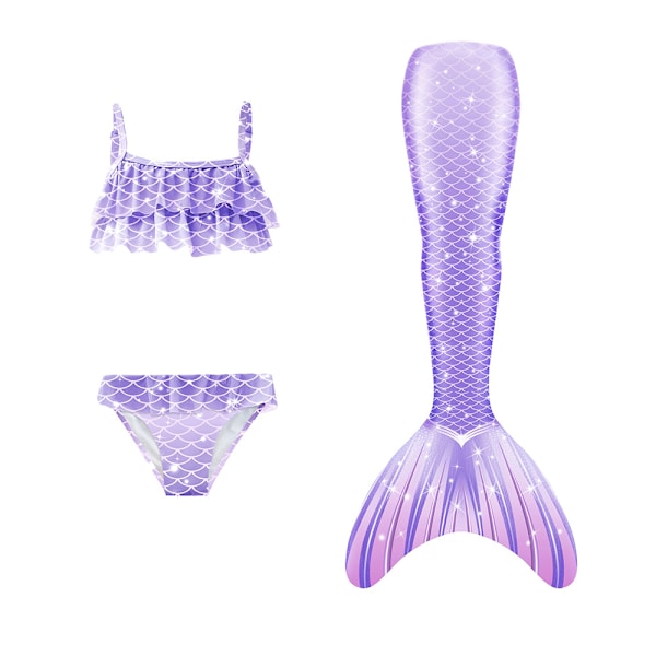 Sjöjungfru Baddräkt Barn Flickor Badkläder Tredelad Sjöjungfrusvans Kläder Barn Bikini Kostym Prinsessa Badkläder #2 140cm