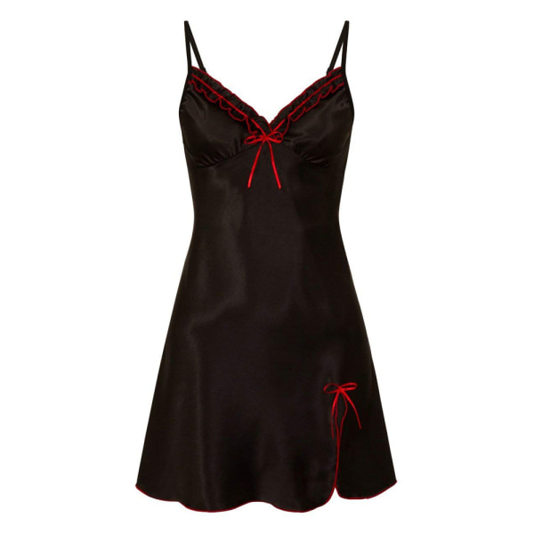Lady Lingerie V-Neck Temptation Silky Suspender Slit Mini Dress black S