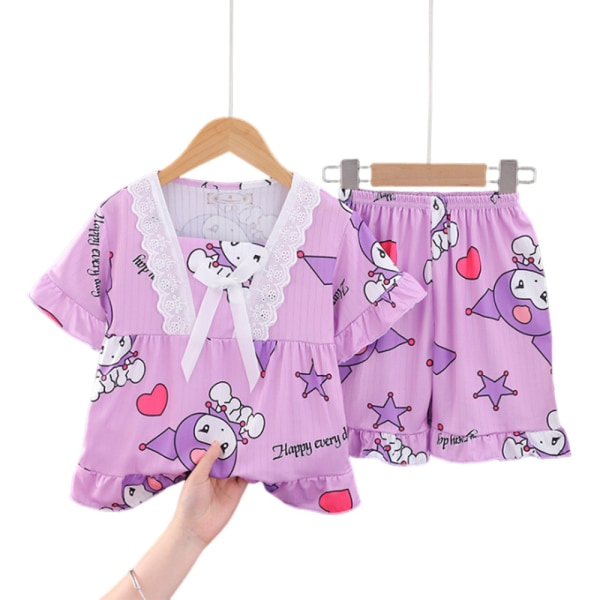 2-pack Sanrio Kuromi Pyjamas för flickor och pojkar, kortärmad tröja och byxor, sovkläder, hemkläder D 7-9Years