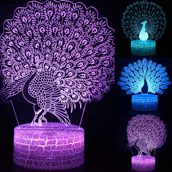 Peacock öppningsskärm LED nattljus Color random-B