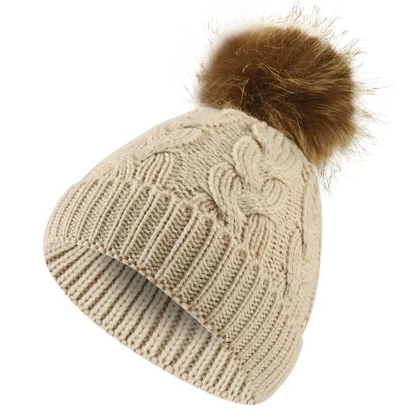 Barnmössa, Slouchy Cable Stickad Skalle Skidmössa för Flickor Pojkar Beige