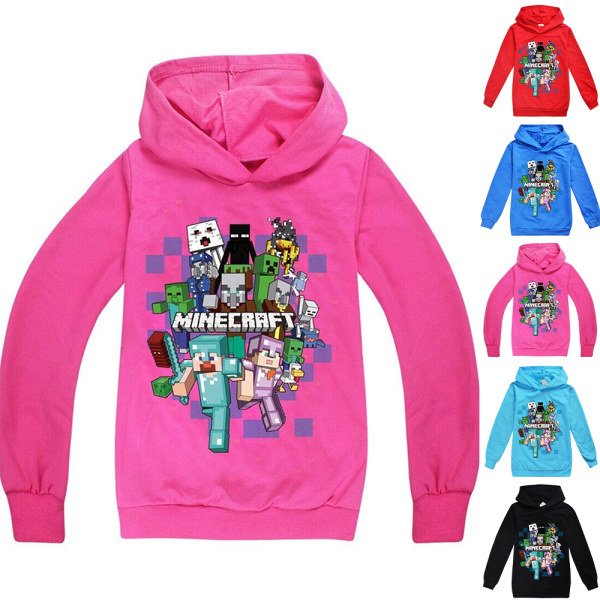 Barn Minecraft Hoodie Hood Sweatshirt Pullover Jumper Toppar Rose red 140cm