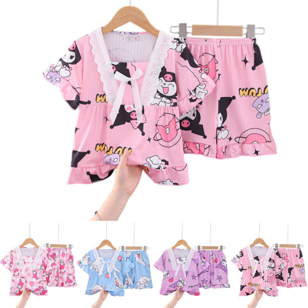 2-pack Sanrio Kuromi Pyjamas för flickor och pojkar, kortärmad tröja och byxor, sovkläder, hemkläder A 5-7Years