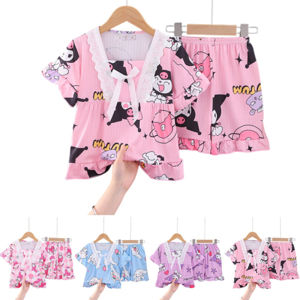 2st Flickor Pojkar Sanrio Kuromi Pyjamas Kortärmad skjorta Toppar Byxor Sovkläder Set Hemkläder A 7-9Years