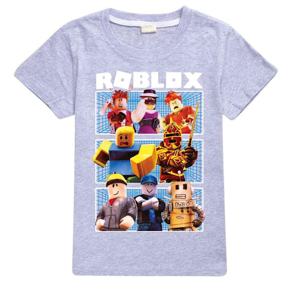 Roblox Pojke T-shirt Barn Flickor Tecknad Kortärmad Rundhalsad Toppar Barn Pojkar Grafiska T-shirts Grey 120cm