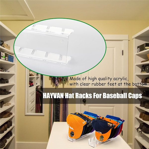 2-pak Akryl Hattehylder uden Installation til 14 Baseball Caps Display og Organizer Black
