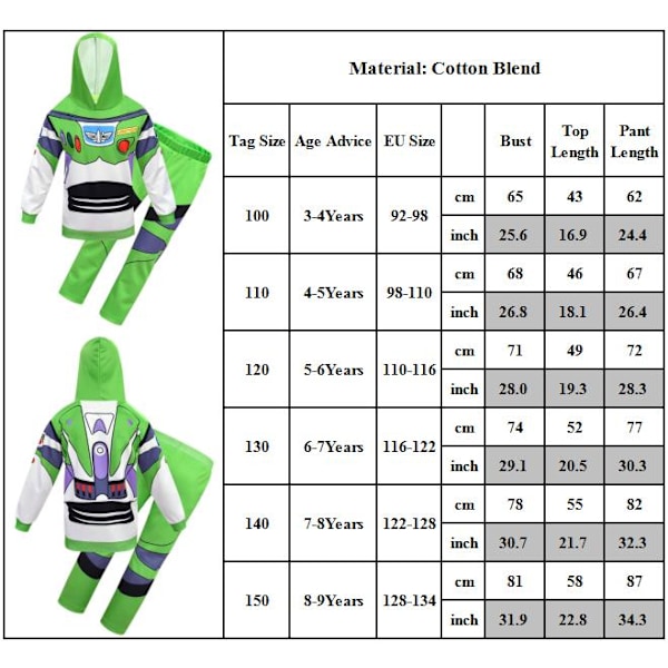Buzz Lightyear Toy Story Barn Pojkar Party Cosplay Kostym Hoodie Maskerad 100cm