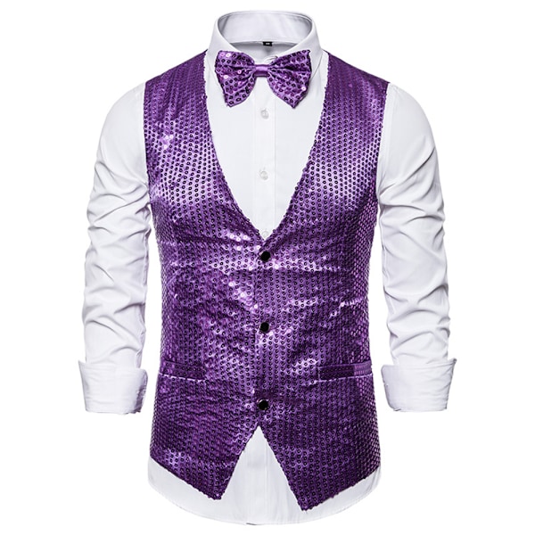 Miesten paljettiliivit + rusetti napillinen liivi glitterliivi bisnes tanssiaisasupuku Purple M