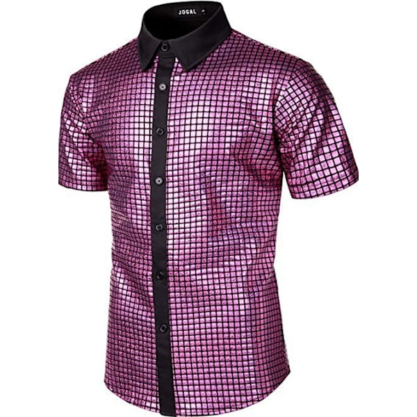 Miesten napillinen diskopaita retro 70-luku paljeteilla metallinhohtoinen lyhythihainen juhlapuku Purple M