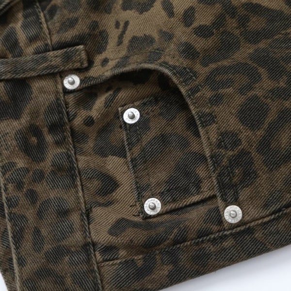 Damjeans med leopardmönster, Streetwear, raka ben, löst sittande L