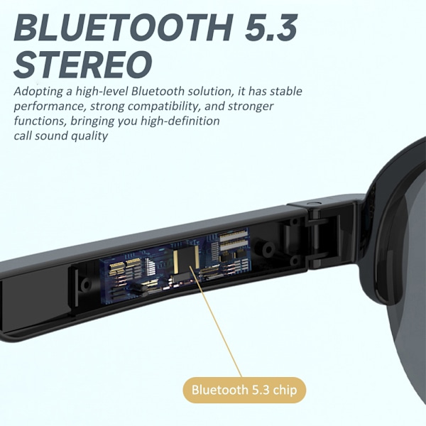 Smarta Bluetooth-glasögon, trådlösa ljudglasögon med handsfree-samtal, smarta UV-solglasögon med mikrofon och högtalare för cykling