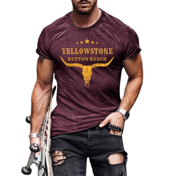 Herr T-shirt med tryck Fitness Gym Tank Tops Kortärmad Muskeltröja Atletisk Träning Dry Fit T-shirt Wine Red 2XL