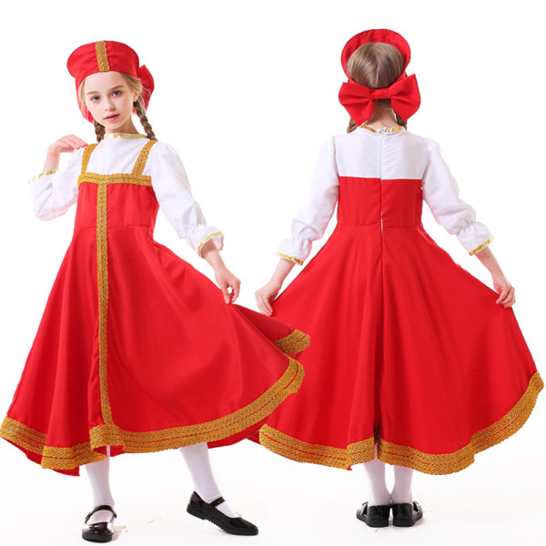 Kid ukrainska ryska flickor Etnisk kostym Cosplay Party Scen Performance Klänning XL