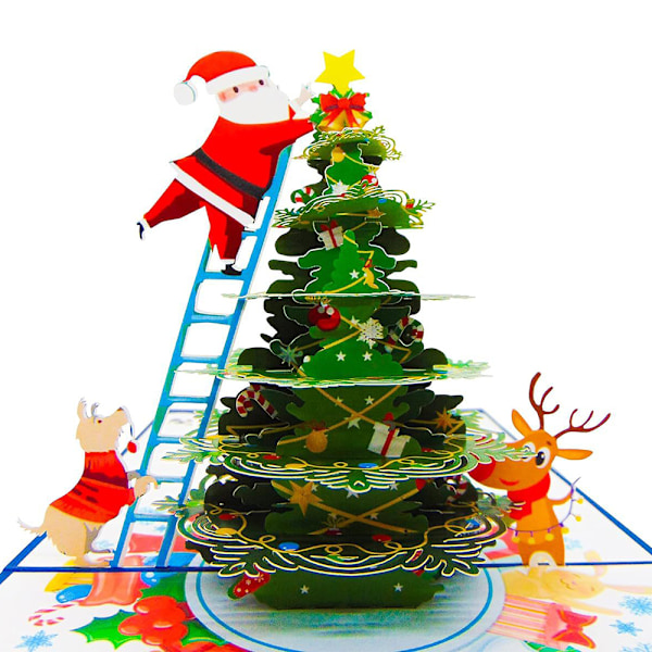 Julenissen pynter juletre 3D Pop Up-kort, en herlig juleoverraskelse