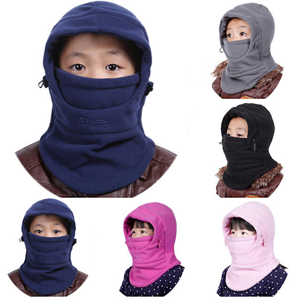 Vintervindtät Hatt för Barn, Skidmask & Halsöverdrag, Tjock & Varm Royal Blue