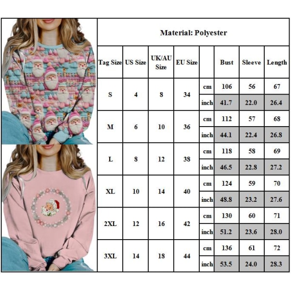 Julkläder för kvinnor - Söt mönstrad, avslappnad, långärmad tröja C XL