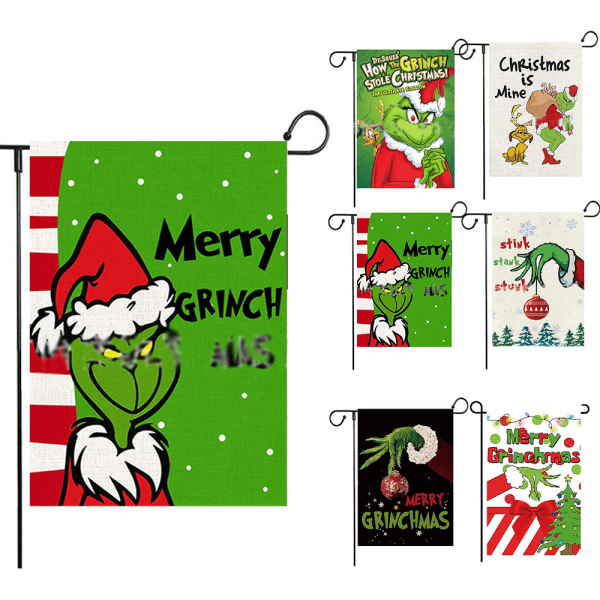 Grinch Julgrändsflagga Banner Dekoration för Vintergård D
