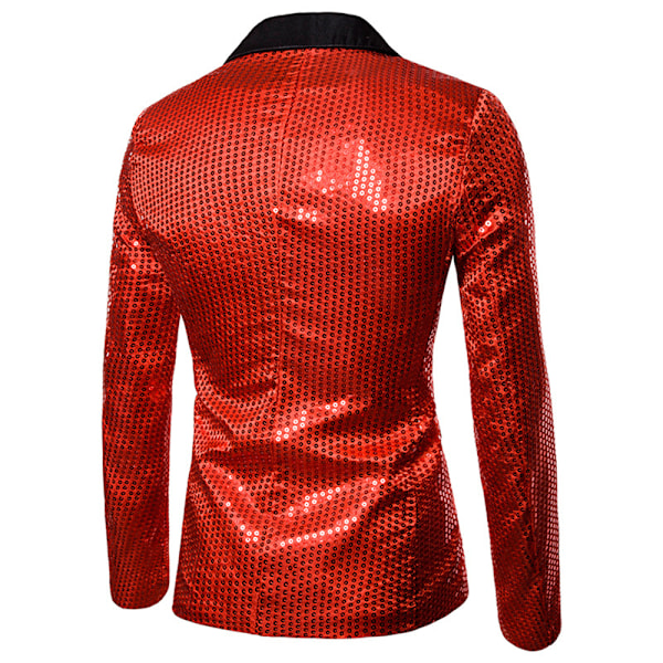 Herr Paljett Glänsande Kostym Party Dans Blazer Jacka Bling Kappa Performance Kostym Red L