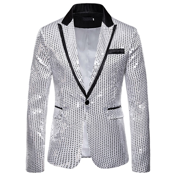 Herr Paljett Glänsande Kostym Party Dans Blazer Jacka Bling Kappa Performance Kostym Silver XL