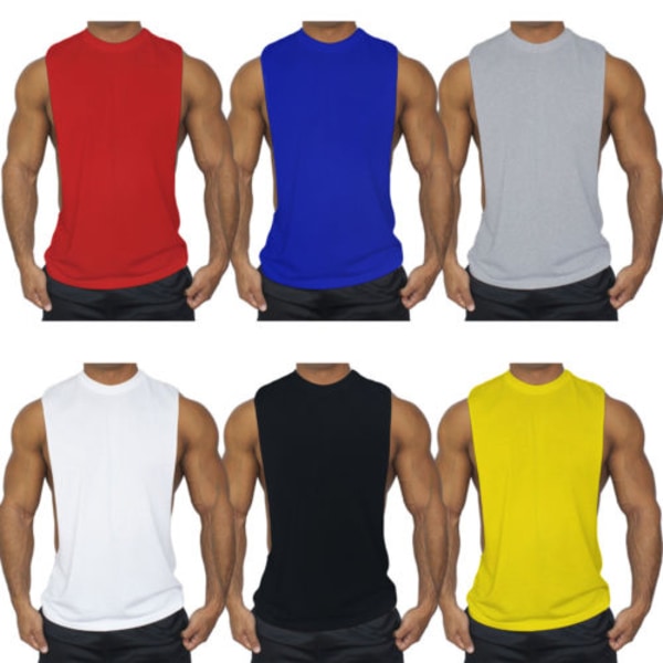 Solid Sports Tank Tops för män Väst Gym Training Casual T-shirt red L