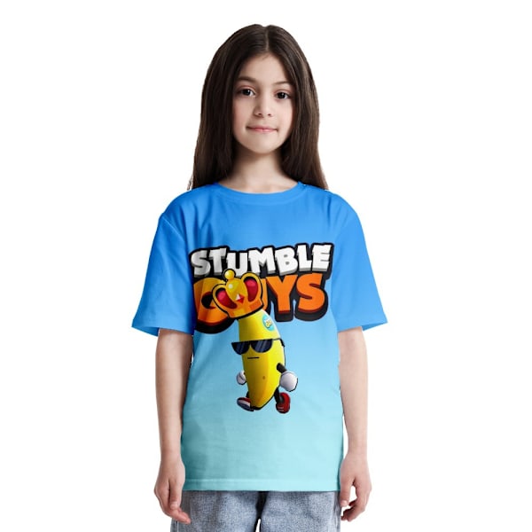 Barn Pojkar Flickor Stumble Guys Sommar Kortärmad T-shirt Tryckt Tee Toppar Blus Julgåva D 140cm