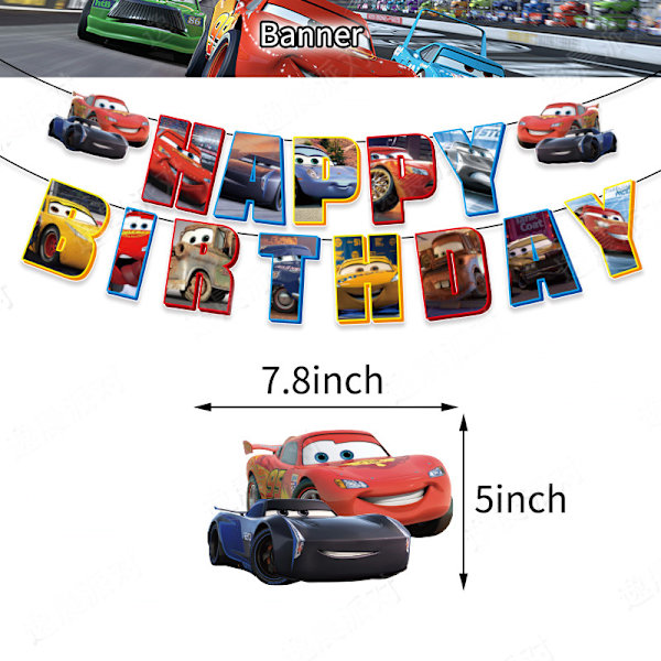 Biler McQueen Fødselsdagsfest Banner Kagepynt Balloner Forsyninger Dekorationssæt