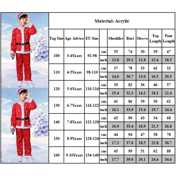 Flickor Mrs. Santa Claus Kostym Röd Klänning Jul Outfits + Hatt Boys 150CM