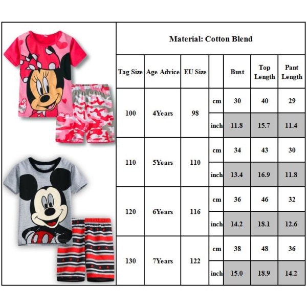 Minnie och Mickey Pyjamas Set för Flickor Kortärmad Skjorta Byxor Nattkläder #1 120cm